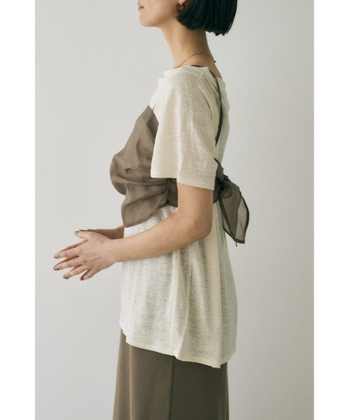 M_(エムアンダーバー)の「吸湿、速乾性のある麻のカットソーと透け感のあるキャミソールの重ね着セット(Tシャツ/カットソー・レディース・ホワイト/ブラック・FREE)」の21枚目の写真