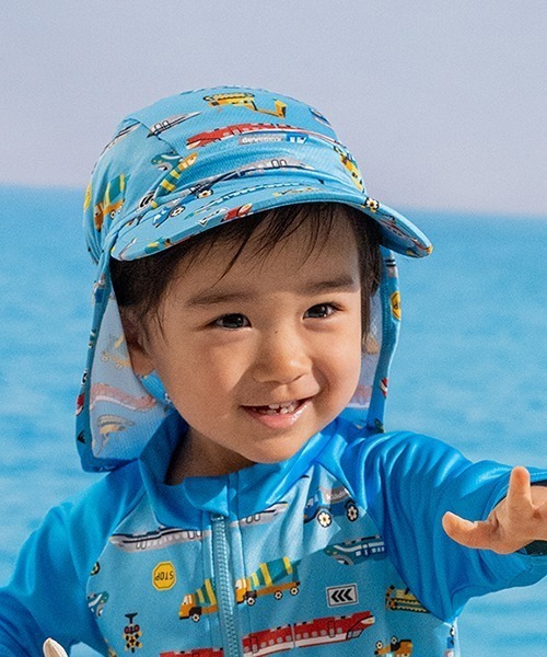kladskap(クレードスコープ)の「【SWIM】総柄日よけ付スイムキャップ(スイムグッズ・キッズ・ブルー/サックスブルー/ピンク・FREE)」の2枚目の写真