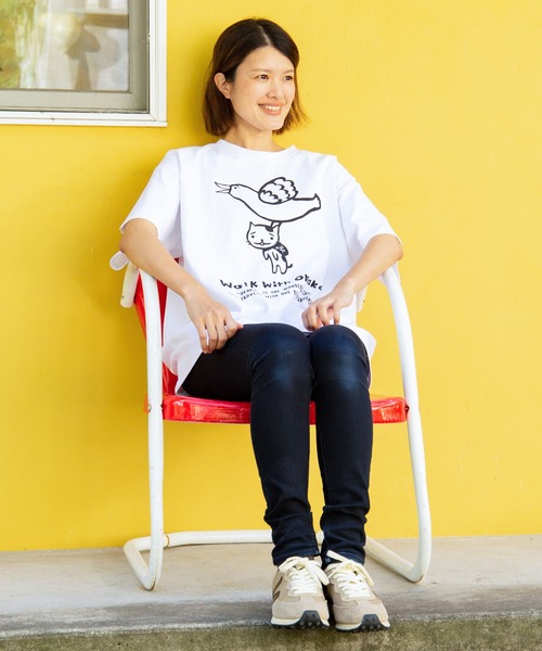 チャイハネ（チャイハネ）の「【チャイハネ】さすらいネコおかか シルエットTシャツ（Tシャツ/カットソー・レディース・ホワイト/ブラック・FREE）」の4枚目の写真