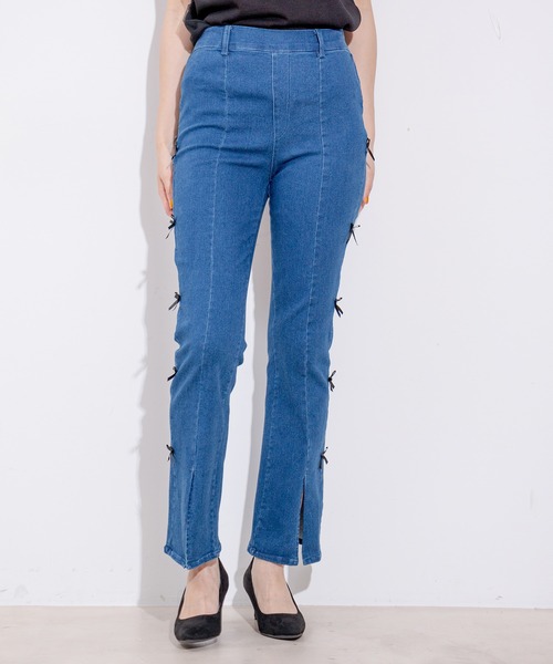 Jayro(ジャイロ)の「サイドリボンストレッチパンツ(その他パンツ・レディース・ブラック/サックスブルー/ブルー・M)」の3枚目の写真