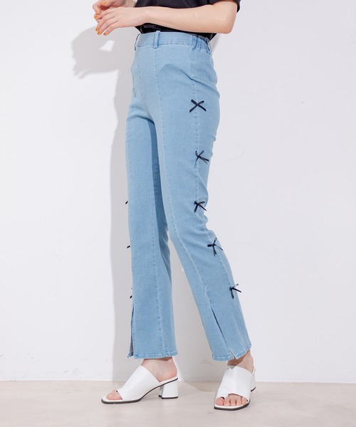 Jayro(ジャイロ)の「サイドリボンストレッチパンツ(その他パンツ・レディース・ブラック/サックスブルー/ブルー・M)」の9枚目の写真