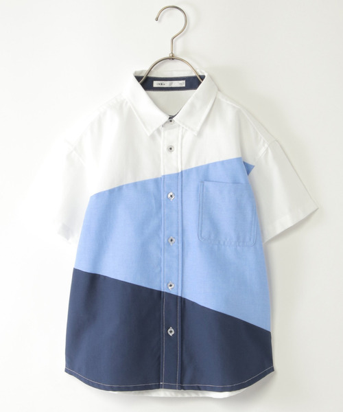 ikka(イッカ)の「アシメ切り替え半袖シャツ(120~160cm)(シャツ/ブラウス・キッズ・オフホワイト/ブラック・160/150/140/130/120)」の2枚目の写真