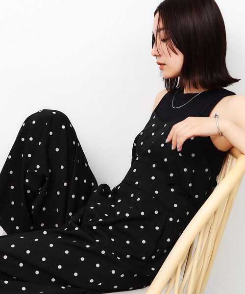 OPAQUE.CLIP（オペークドットクリップ）の「◆《Oggi8月号掲載》ドットプリント 麻混ストレッチキャミサロペット【洗濯機洗い可】（サロペット/オーバーオール・レディース・ベージュ系/ブラック系・40/38）」の2枚目の写真