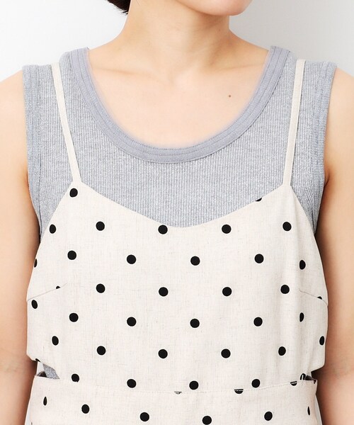 OPAQUE.CLIP（オペークドットクリップ）の「◆《Oggi8月号掲載》ドットプリント 麻混ストレッチキャミサロペット【洗濯機洗い可】（サロペット/オーバーオール・レディース・ベージュ系/ブラック系・40/38）」の13枚目の写真