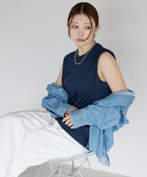 etre pret(エトレプレ)の「汗臭・生乾き臭をブロック!抗菌防臭ドライノースリーブトップス【ユニセックス】(Tシャツ/カットソー・レディース・ブラック/カーキ/チャコールグレー/ホワイト/ネイビー/レッド系・X-SMALL/SMALL/MEDIUM/LARGE/X-LARGE/XX-LARGE)」の5枚目の写真
