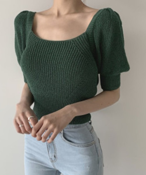 Teem Store(チームストア)の「バックリボン パフスリーブ サマーニット(ニット/セーター・レディース・ホワイト/グリーン/ブルー・F)」の5枚目の写真