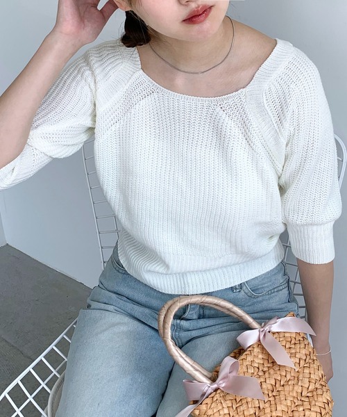 Teem Store(チームストア)の「バックリボン パフスリーブ サマーニット(ニット/セーター・レディース・ホワイト/グリーン/ブルー・F)」の20枚目の写真