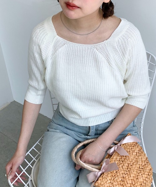Teem Store(チームストア)の「バックリボン パフスリーブ サマーニット(ニット/セーター・レディース・ホワイト/グリーン/ブルー・F)」の19枚目の写真