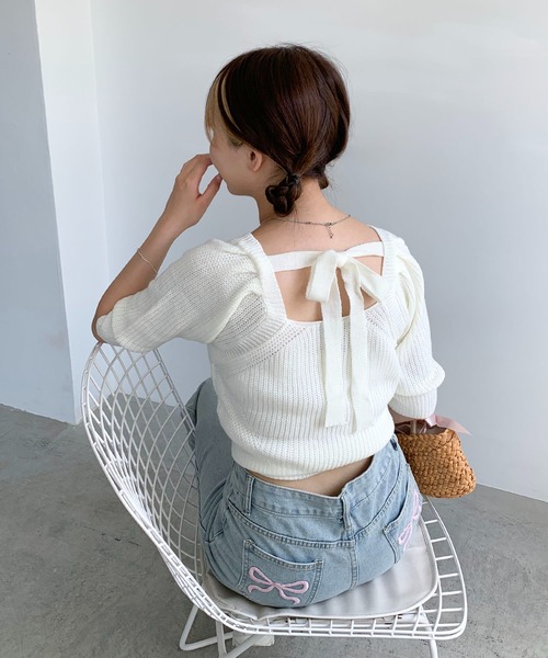 Teem Store(チームストア)の「バックリボン パフスリーブ サマーニット(ニット/セーター・レディース・ホワイト/グリーン/ブルー・F)」の22枚目の写真