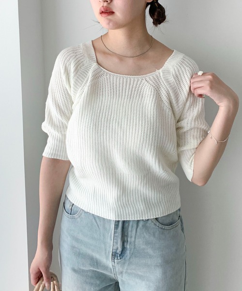 Teem Store(チームストア)の「バックリボン パフスリーブ サマーニット(ニット/セーター・レディース・ホワイト/グリーン/ブルー・F)」の17枚目の写真