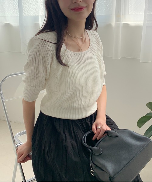 Teem Store(チームストア)の「バックリボン パフスリーブ サマーニット(ニット/セーター・レディース・ホワイト/グリーン/ブルー・F)」の10枚目の写真