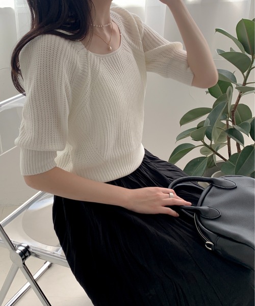 Teem Store(チームストア)の「バックリボン パフスリーブ サマーニット(ニット/セーター・レディース・ホワイト/グリーン/ブルー・F)」の11枚目の写真