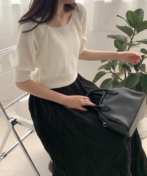 Teem Store(チームストア)の「バックリボン パフスリーブ サマーニット(ニット/セーター・レディース・ホワイト/グリーン/ブルー・F)」の13枚目の写真