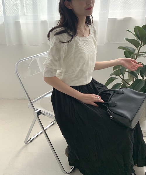 Teem Store(チームストア)の「バックリボン パフスリーブ サマーニット(ニット/セーター・レディース・ホワイト/グリーン/ブルー・F)」の14枚目の写真