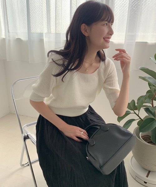 Teem Store(チームストア)の「バックリボン パフスリーブ サマーニット(ニット/セーター・レディース・ホワイト/グリーン/ブルー・F)」の15枚目の写真