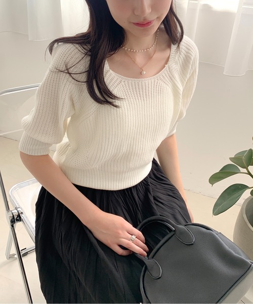 Teem Store(チームストア)の「バックリボン パフスリーブ サマーニット(ニット/セーター・レディース・ホワイト/グリーン/ブルー・F)」の16枚目の写真