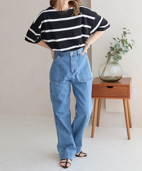 Social GIRL（ソーシャルガール）の「ワイドボーダーBIGTシャツ（Tシャツ/カットソー・レディース・グレイッシュベージュ/ブルー/ブラック・FREE）」の13枚目の写真