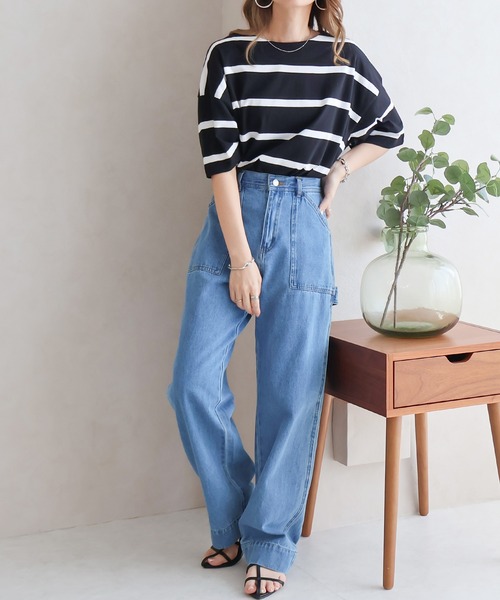 Social GIRL（ソーシャルガール）の「ワイドボーダーBIGTシャツ（Tシャツ/カットソー・レディース・グレイッシュベージュ/ブルー/ブラック・FREE）」の17枚目の写真