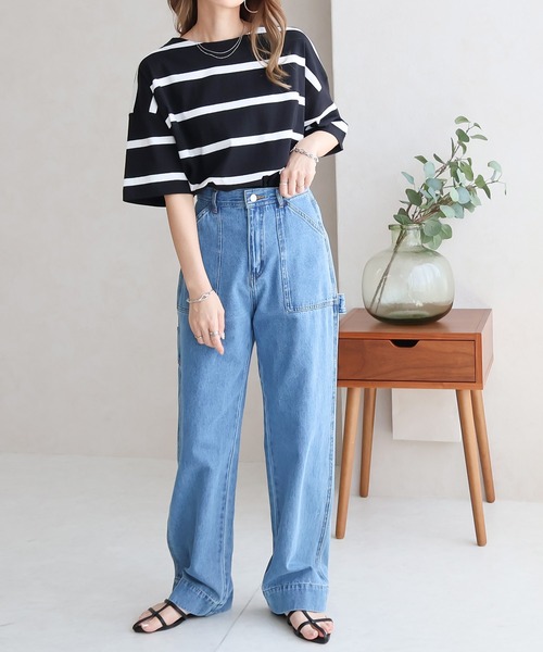 Social GIRL（ソーシャルガール）の「ワイドボーダーBIGTシャツ（Tシャツ/カットソー・レディース・グレイッシュベージュ/ブルー/ブラック・FREE）」の18枚目の写真