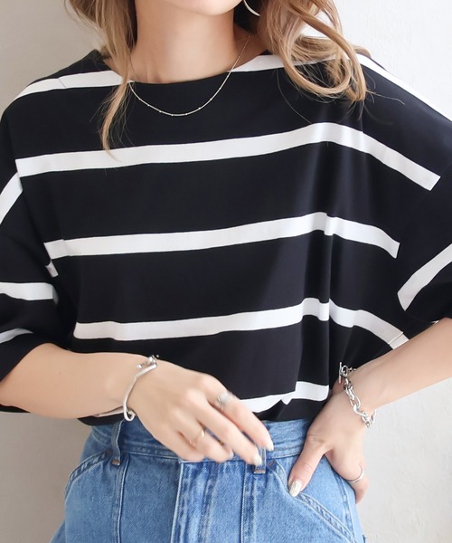 Social GIRL（ソーシャルガール）の「ワイドボーダーBIGTシャツ（Tシャツ/カットソー・レディース・グレイッシュベージュ/ブルー/ブラック・FREE）」の19枚目の写真