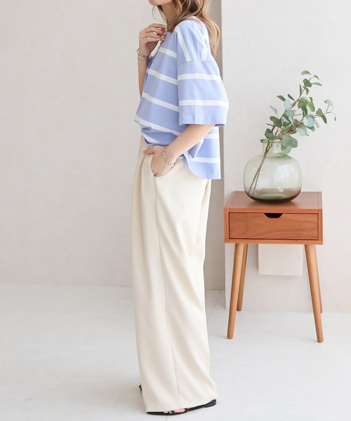 Social GIRL（ソーシャルガール）の「ワイドボーダーBIGTシャツ（Tシャツ/カットソー・レディース・グレイッシュベージュ/ブルー/ブラック・FREE）」の5枚目の写真