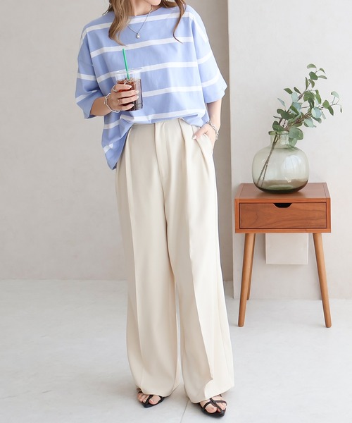 Social GIRL（ソーシャルガール）の「ワイドボーダーBIGTシャツ（Tシャツ/カットソー・レディース・グレイッシュベージュ/ブルー/ブラック・FREE）」の8枚目の写真