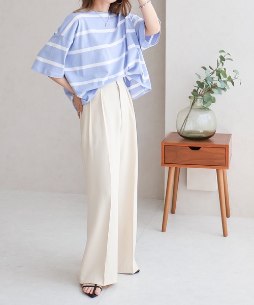 Social GIRL（ソーシャルガール）の「ワイドボーダーBIGTシャツ（Tシャツ/カットソー・レディース・グレイッシュベージュ/ブルー/ブラック・FREE）」の10枚目の写真