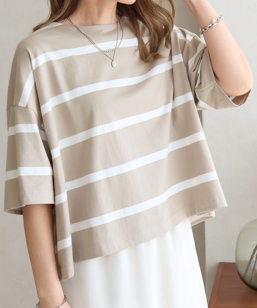 Social GIRL（ソーシャルガール）の「ワイドボーダーBIGTシャツ（Tシャツ/カットソー・レディース・グレイッシュベージュ/ブルー/ブラック・FREE）」の21枚目の写真