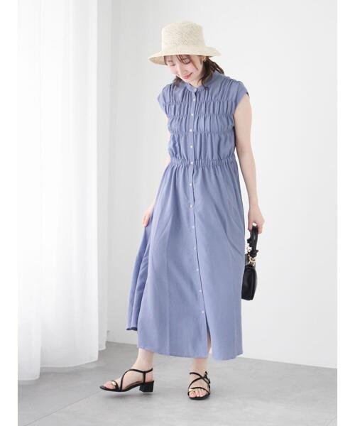 Te chichi TERRASSE（テチチテラス）の「シャーリングワンピース（ワンピース・レディース・イエロー/ブルー/チャコールグレー・F）」の5枚目の写真