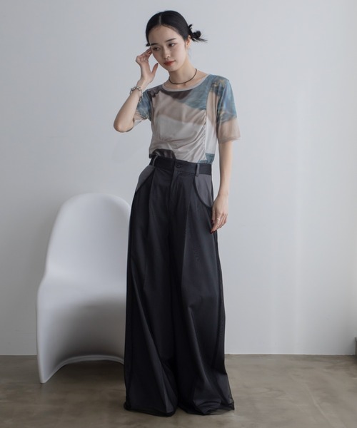 アシンメトリーシャーリングシアートップス（Tシャツ/カットソー