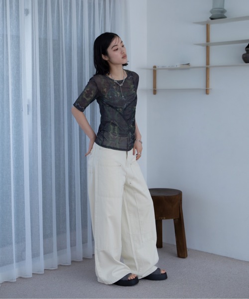 セール】アシンメトリーシャーリングシアートップス（Tシャツ
