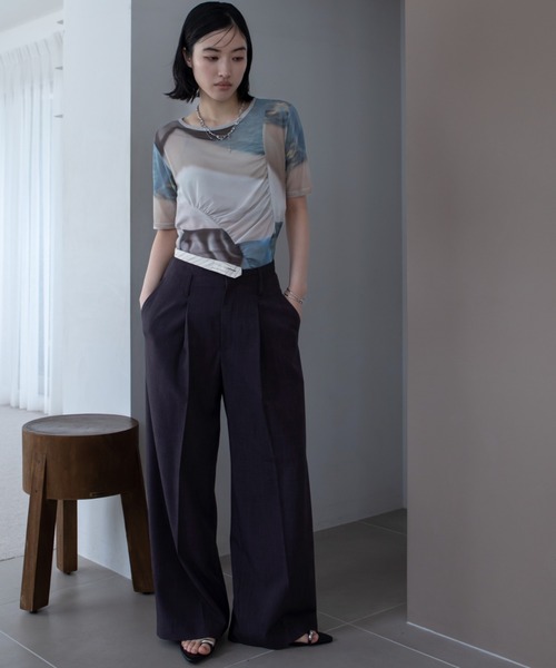 セール】アシンメトリーシャーリングシアートップス（Tシャツ