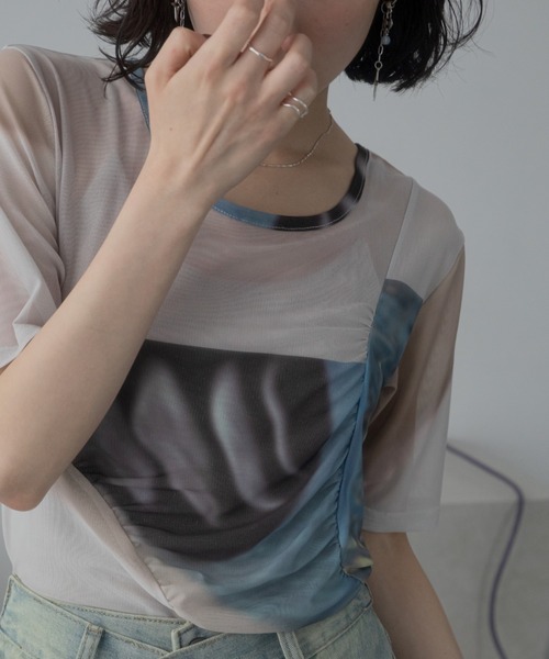 tシャツ シアーアシンメトリーTシャツ レディース Achic tシャツ シアーアシンメトリートップス レディース