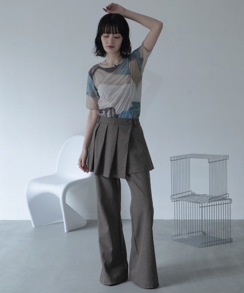 アシンメトリーシャーリングシアートップス（Tシャツ/カットソー