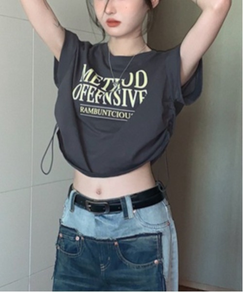 almo(アルモ)の「【MASHIRO】サイドローストクロップドTシャツ Y2K(Tシャツ/カットソー・レディース・ホワイト/グレー系その他・FREE)」の5枚目の写真