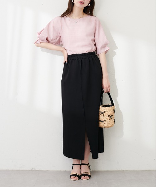 natural couture(ナチュラルクチュール)の「osono×akoカットポンチピンタックタイトスカート(スカート・レディース・ピンク/ブラック/グレー/ブルー/ブラウン・FREE/LARGE)」の8枚目の写真