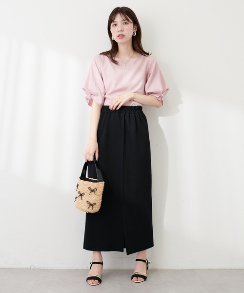 natural couture(ナチュラルクチュール)の「osono×akoカットポンチピンタックタイトスカート(スカート・レディース・ピンク/ブラック/グレー/ブルー/ブラウン・FREE/LARGE)」の7枚目の写真