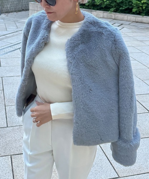 JENNE(ジェンヌ)の「リッチボリュームエコファージャケット(その他アウター・レディース・イエロー/グレー系その他/ホワイト・SMALL/LARGE/MEDIUM)」の3枚目の写真