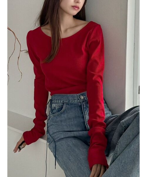 EATME(イートミー)の「BACKオープンTOP(Tシャツ/カットソー・レディース・ブラック/オフホワイト/ピンク/レッド・FREE)」の4枚目の写真