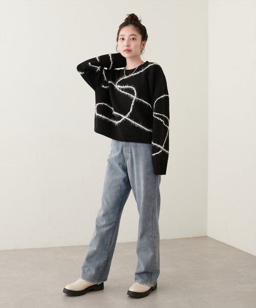natural couture(ナチュラルクチュール)の「リンキング柄ニット(ニット/セーター・レディース・ブラック/ライトベージュ/ピンク/モカ・FREE)」の10枚目の写真