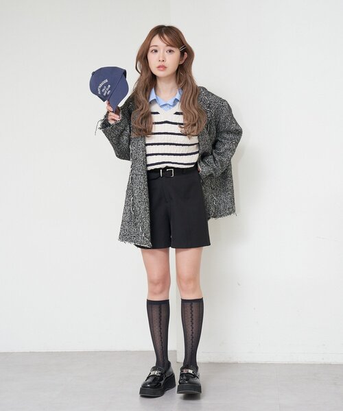 RAY CASSIN(レイカズン)の「ベルト付きハーフショートパンツ(その他パンツ・レディース・ブラック/グレー/ブラック系その他2/グレー系その他2・FREE)」の6枚目の写真