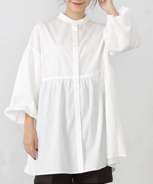 FOUND GOOD（ファウンドグッド）の「UVソデボリュームチュニック（シャツ/ブラウス・レディース・ブラック/ホワイト系5/ブルー系5・L/M/S）」の4枚目の写真