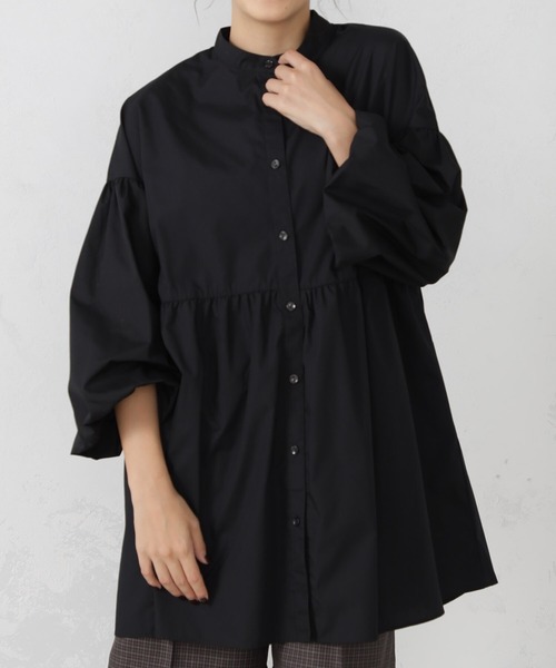 FOUND GOOD（ファウンドグッド）の「UVソデボリュームチュニック（シャツ/ブラウス・レディース・ブラック/ホワイト系5/ブルー系5・L/M/S）」の8枚目の写真