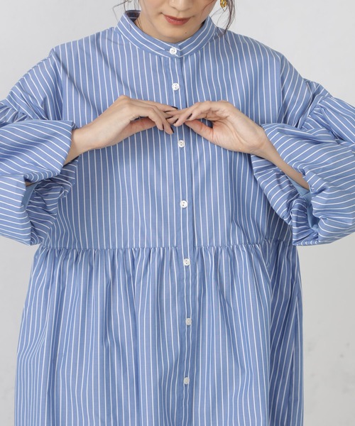 FOUND GOOD（ファウンドグッド）の「UVソデボリュームチュニック（シャツ/ブラウス・レディース・ブラック/ホワイト系5/ブルー系5・L/M/S）」の14枚目の写真