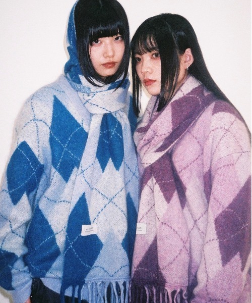 BLAYMORE（ブレイモア）の「【BLAYMORE】 Blaze Argyle Big Muffler / アーガイル柄 モヘアマフラー（マフラー・メンズ・ブルー系その他/パープル系その他・FREE）」の22枚目の写真