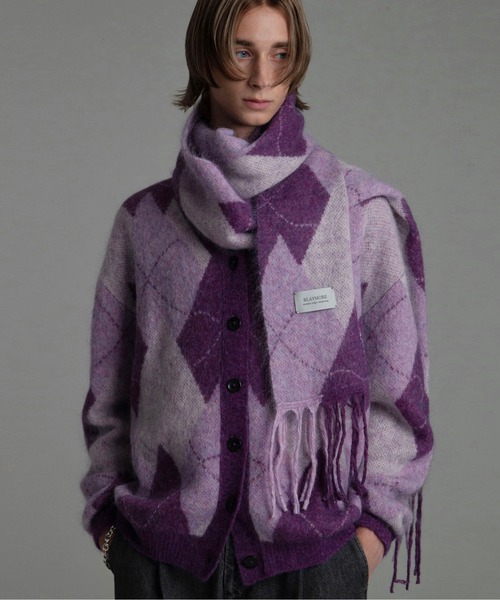 BLAYMORE（ブレイモア）の「【BLAYMORE】 Blaze Argyle Big Muffler / アーガイル柄 モヘアマフラー（マフラー・メンズ・ブルー系その他/パープル系その他・FREE）」の16枚目の写真