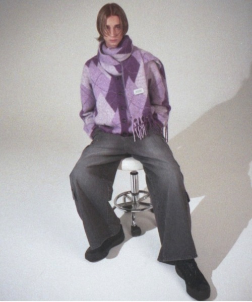 BLAYMORE（ブレイモア）の「【BLAYMORE】 Blaze Argyle Big Muffler / アーガイル柄 モヘアマフラー（マフラー・メンズ・ブルー系その他/パープル系その他・FREE）」の19枚目の写真