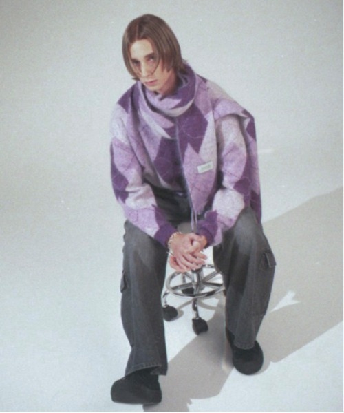 BLAYMORE（ブレイモア）の「【BLAYMORE】 Blaze Argyle Big Muffler / アーガイル柄 モヘアマフラー（マフラー・メンズ・ブルー系その他/パープル系その他・FREE）」の20枚目の写真