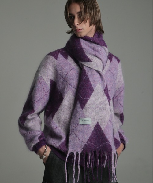 BLAYMORE（ブレイモア）の「【BLAYMORE】 Blaze Argyle Big Muffler / アーガイル柄 モヘアマフラー（マフラー・メンズ・ブルー系その他/パープル系その他・FREE）」の17枚目の写真