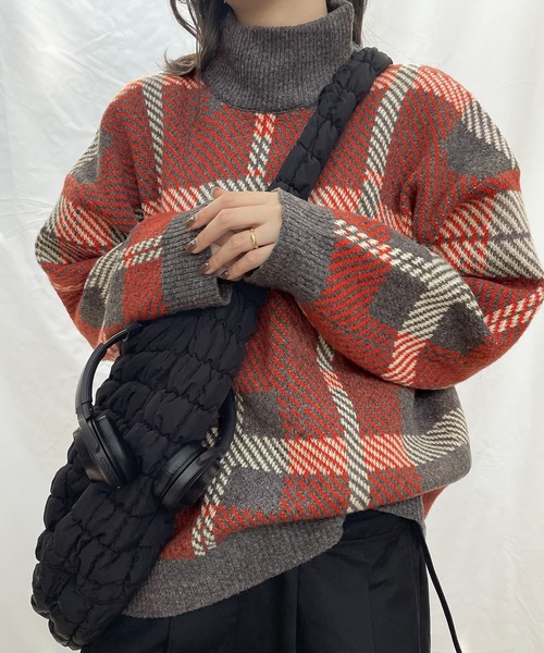Doula Doula（ドゥーラドゥーラ）の「ジャガードチェックセーター（ニット/セーター・レディース・グレー/グレー系その他/オレンジ系その他/オレンジ・FREE）」の13枚目の写真